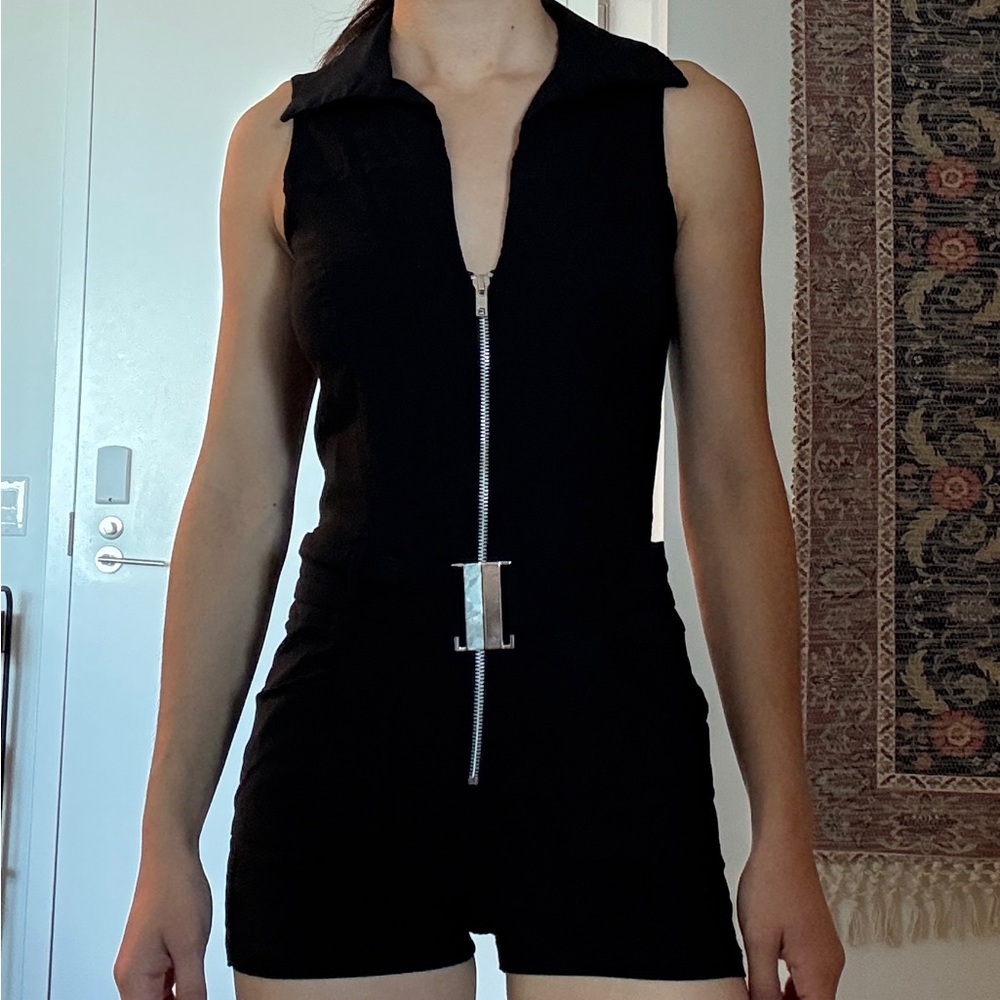 Urban Outfitters Black Sleeveless Zip-Up Romper